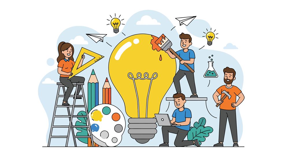 A teamm collaborating on a creation