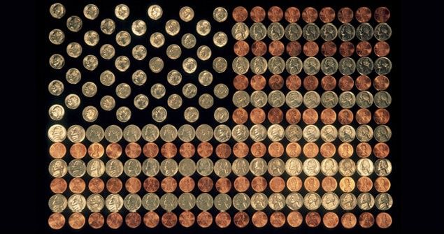 US Coins arranged into a US Flag